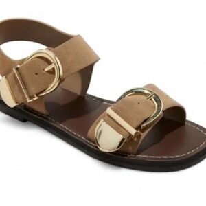 Universal Thread Tan Sandals with Gold Buckles